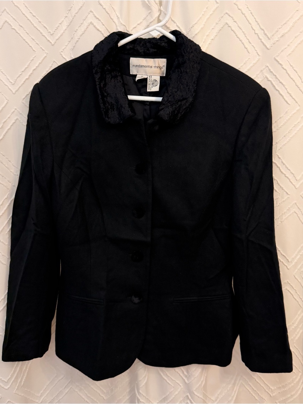 Vintage Fundamental Things 100% Wool Blazer Jacket Size 16 Faux Fur Collar